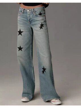 RE/DONE Star Embellished Mid Rise Wide Leg Jeans Retro Y2k 90s Festival Women 29